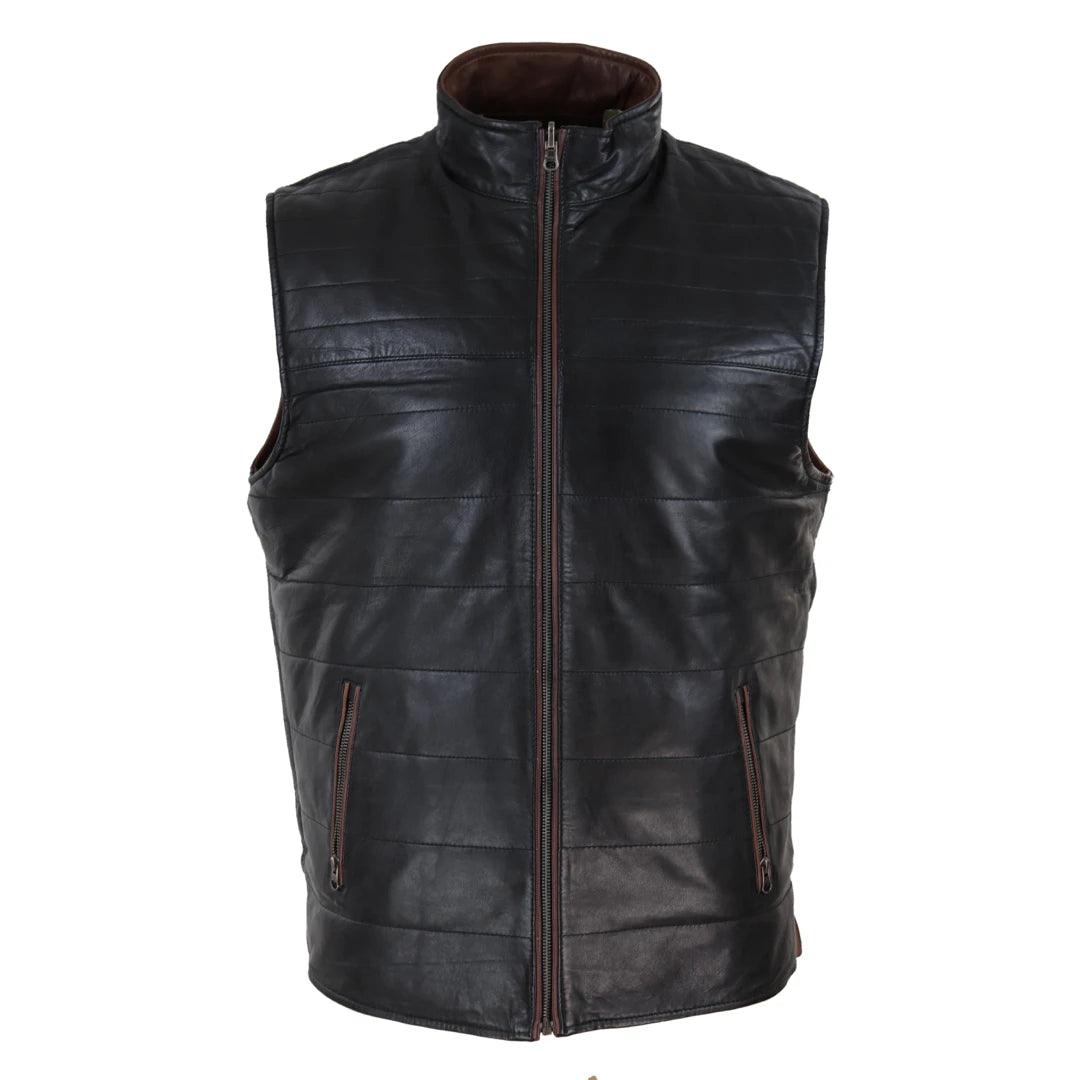 Mens Real Leather Black Brown Waistcoat Gilet Reversible Vest Smart Casual - Knighthood Store