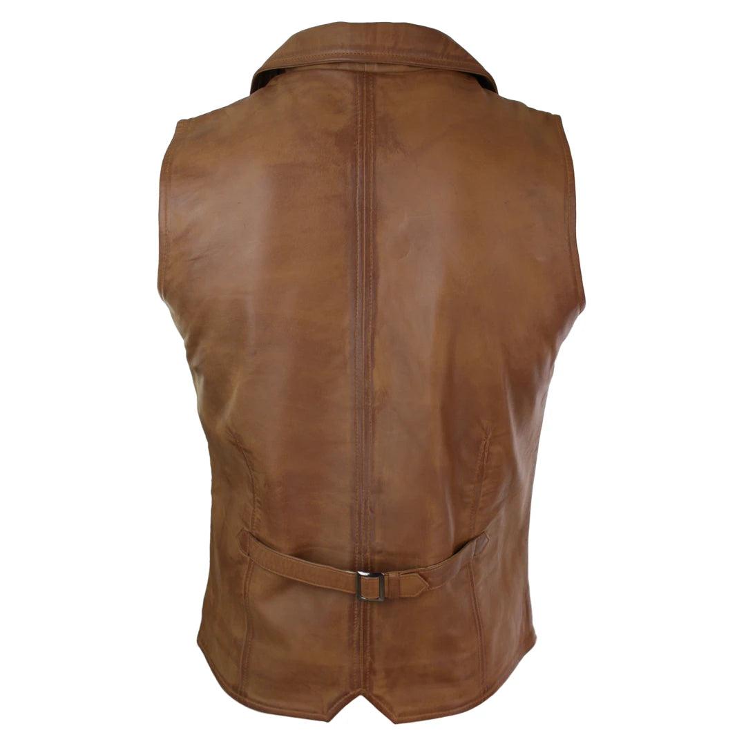 Mens Real Leather Tan Brown Black Burgundy Smart Casual Gilet Waistcoat Vintage Retro - Knighthood Store