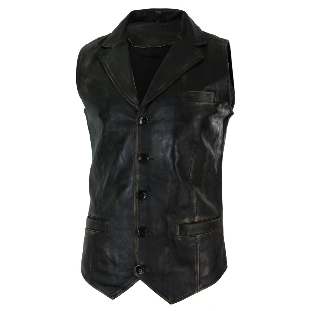 Mens Real Leather Tan Brown Black Burgundy Smart Casual Gilet Waistcoat Vintage Retro - Knighthood Store