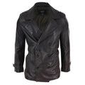 Mens Real Leather 3/4 Double Breasted Pea Coat Sherlock Brown Sailor Classic - Knighthood Store
