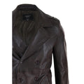 Mens Real Leather 3/4 Double Breasted Pea Coat Sherlock Brown Sailor Classic - Knighthood Store
