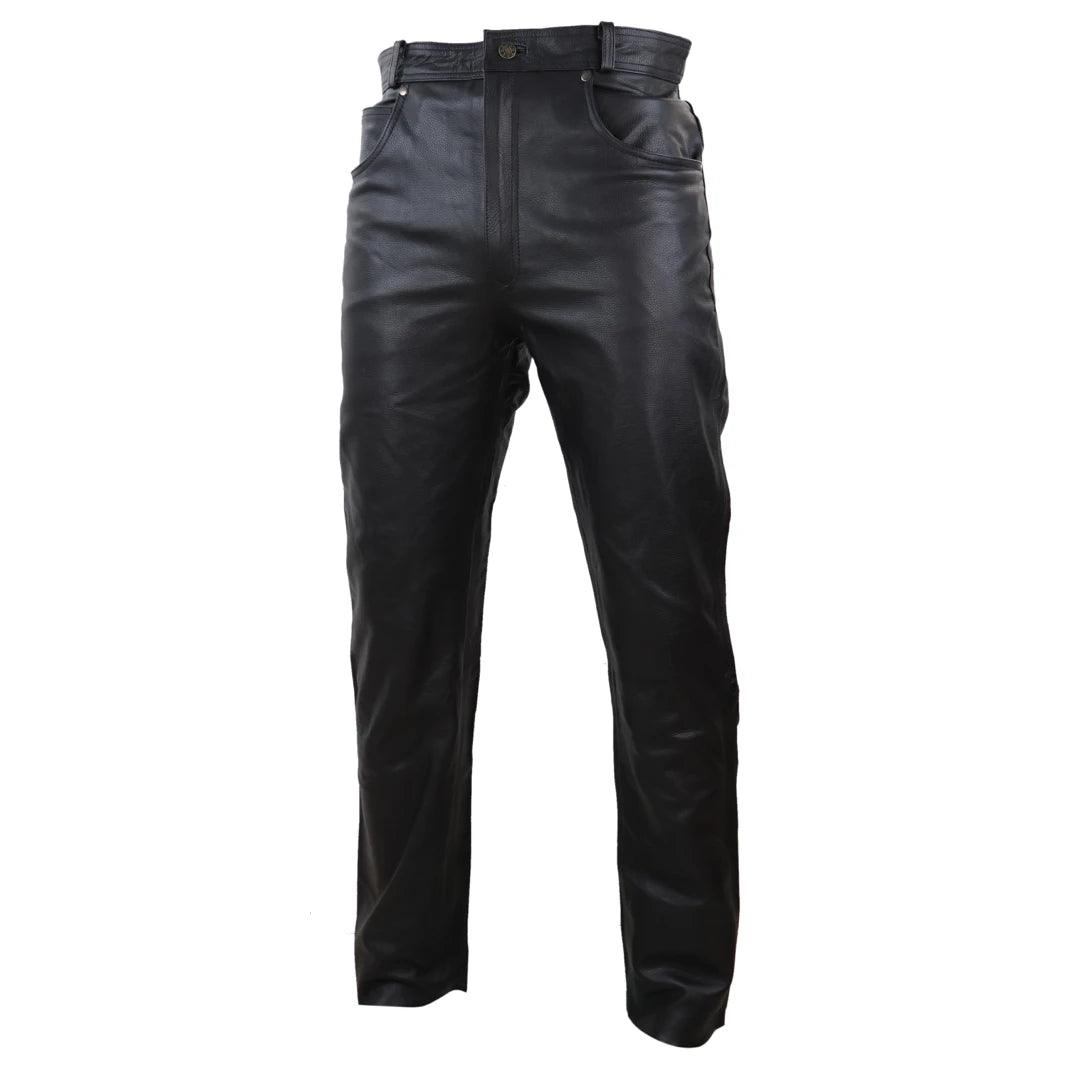 Mens Real Leather Jeans Hide Trousers Biker Racing Classic - Knighthood Store