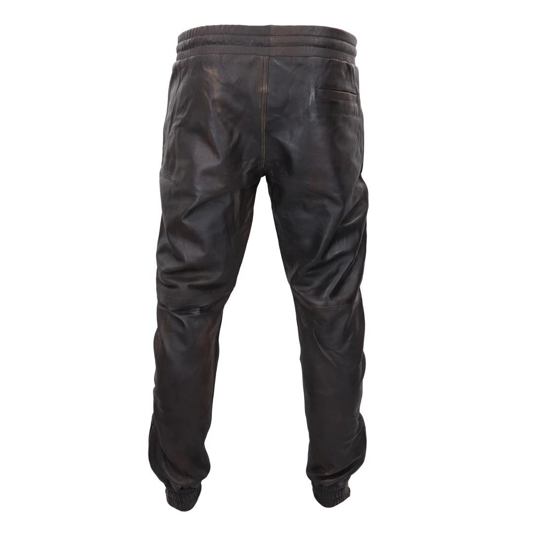 Mens Real Leather Jogger Jeans Trousers Elasticated Casual - Knighthood Store