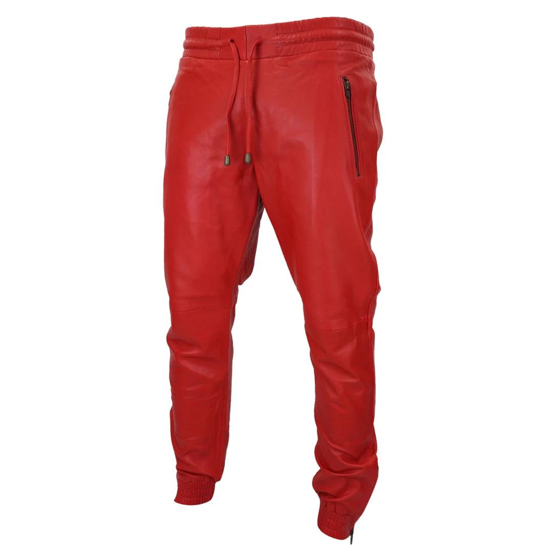 Mens Real Leather Jogger Jeans Trousers Elasticated Casual - Knighthood Store