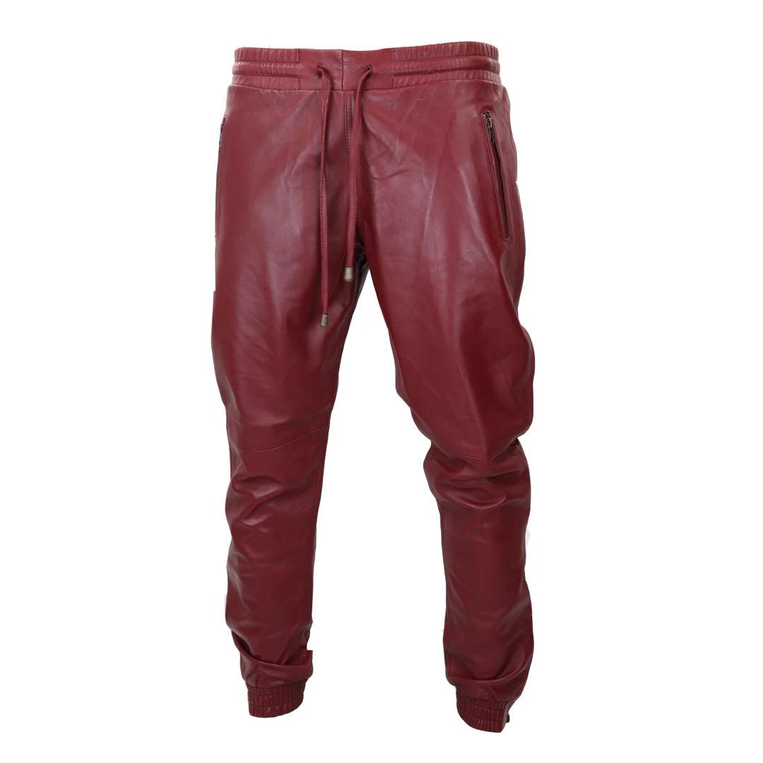 Mens Real Leather Jogger Jeans Trousers Elasticated Casual - Knighthood Store