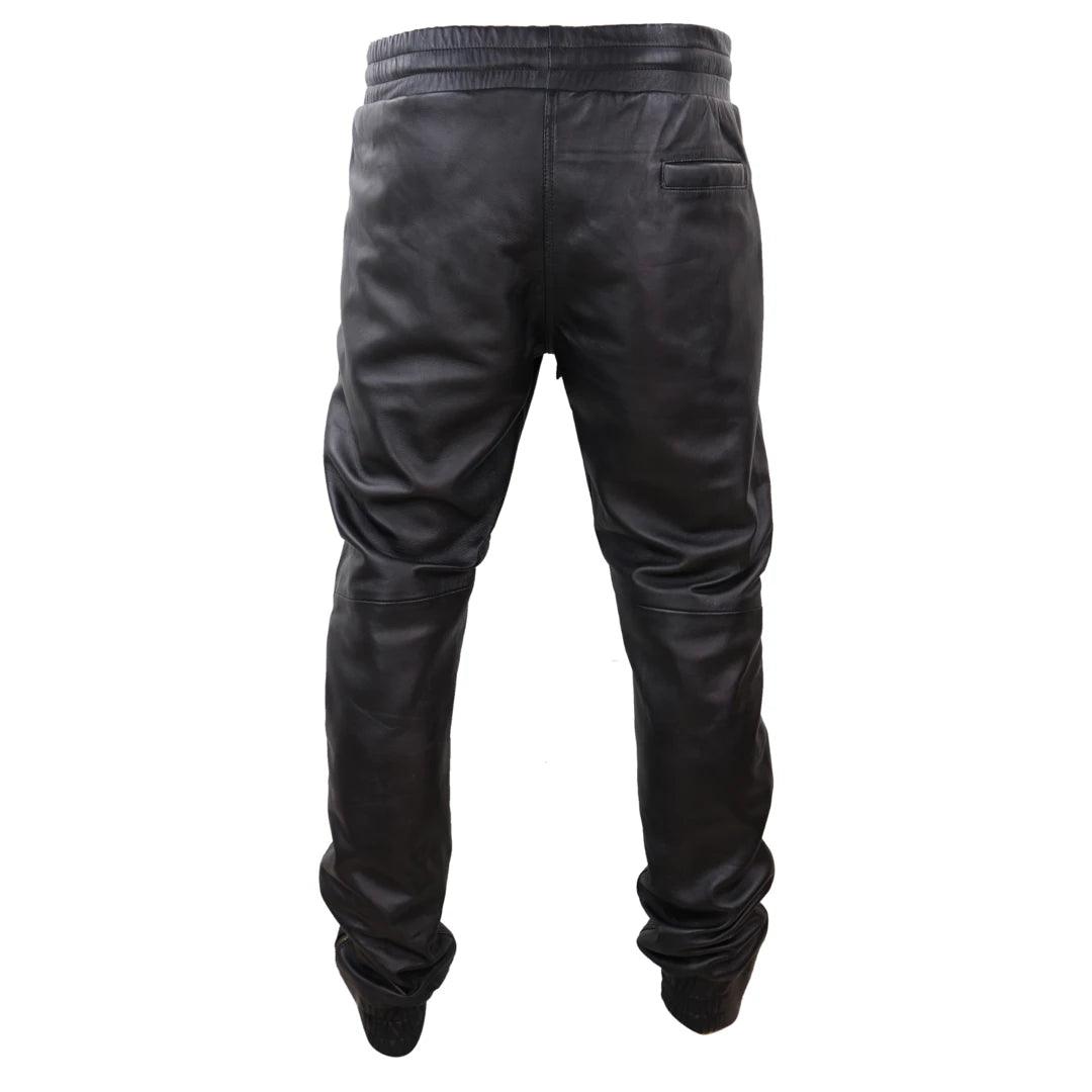 Mens Real Leather Jogger Jeans Trousers Elasticated Casual - Knighthood Store