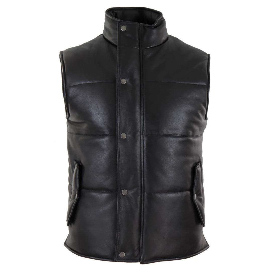 Mens Real Leather Waistcoat Gilet Quilted Puffer Design Warm Zip Casual - Knighthood Store