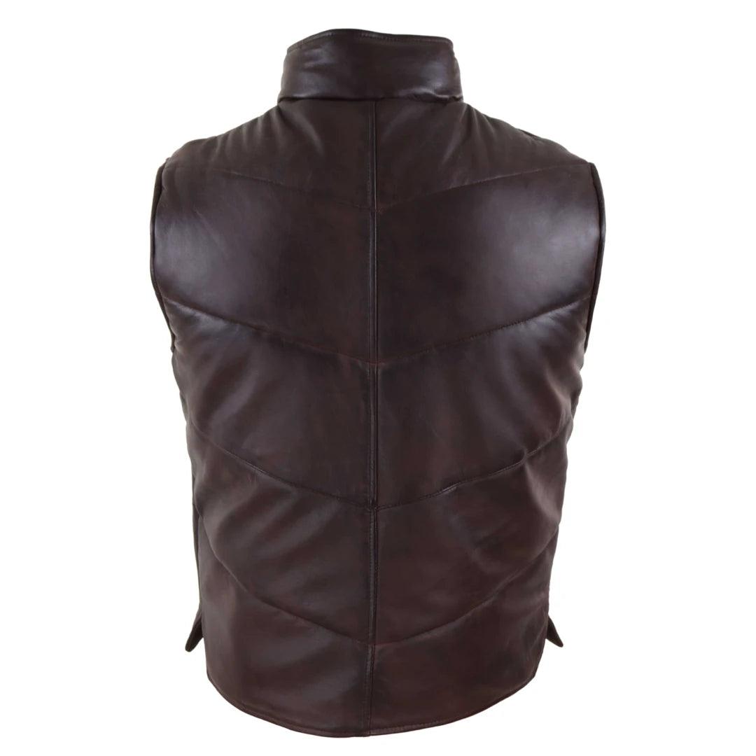 Mens Real Leather Waistcoat Gilet Quilted Puffer Design Warm Zip Casual - Knighthood Store