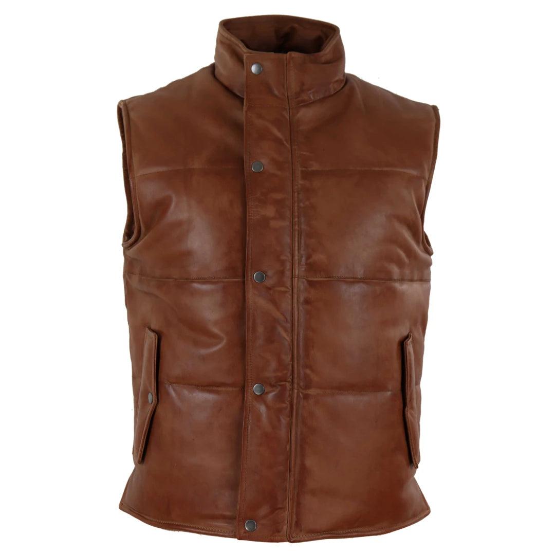 Mens Real Leather Waistcoat Gilet Quilted Puffer Design Warm Zip Casual - Knighthood Store
