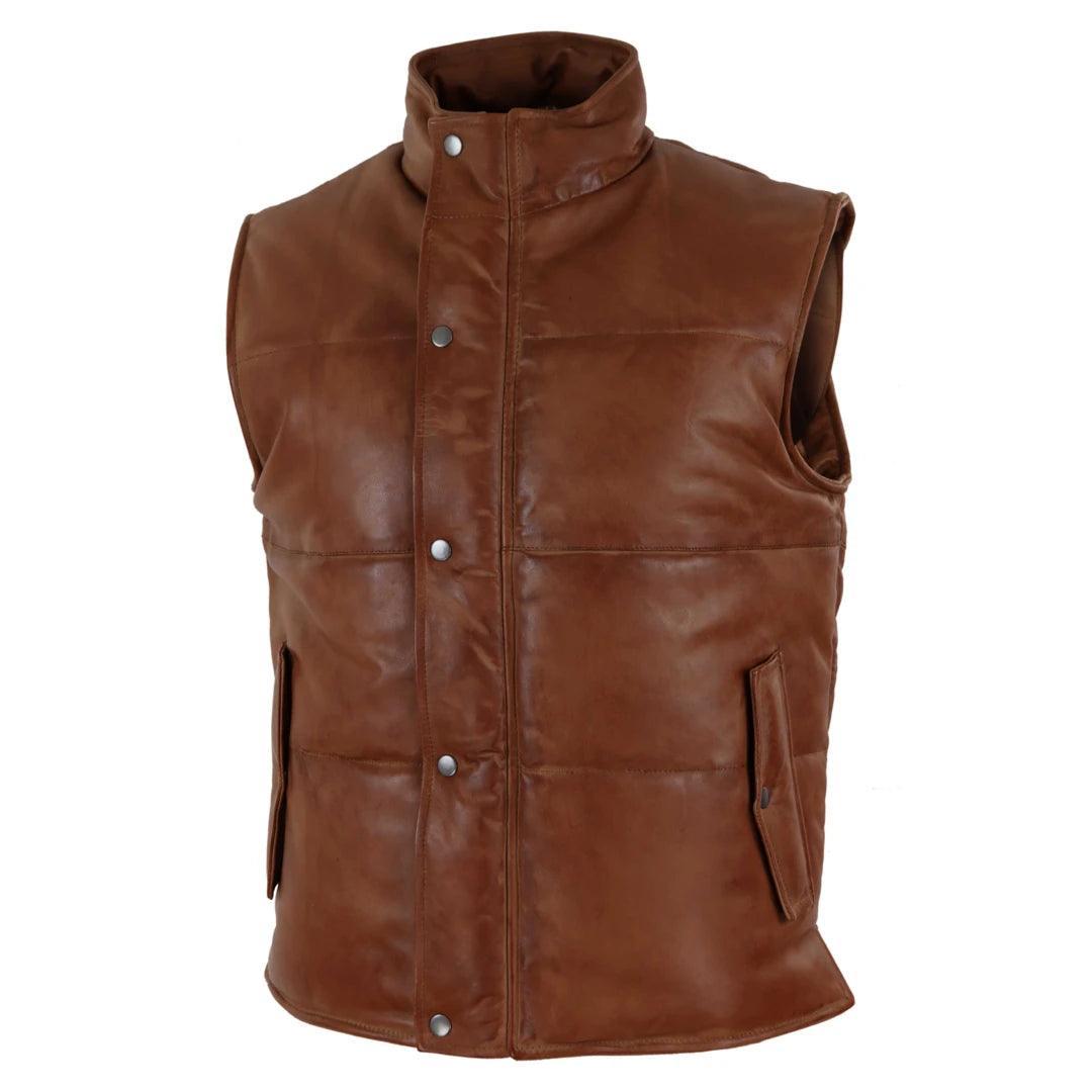 Mens Real Leather Waistcoat Gilet Quilted Puffer Design Warm Zip Casual - Knighthood Store