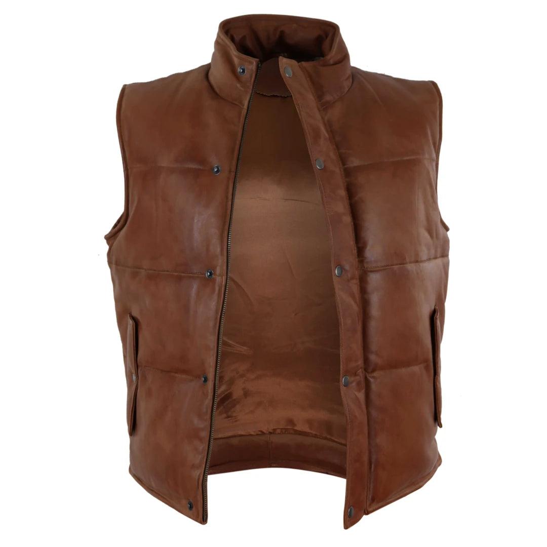 Mens Real Leather Waistcoat Gilet Quilted Puffer Design Warm Zip Casual - Knighthood Store