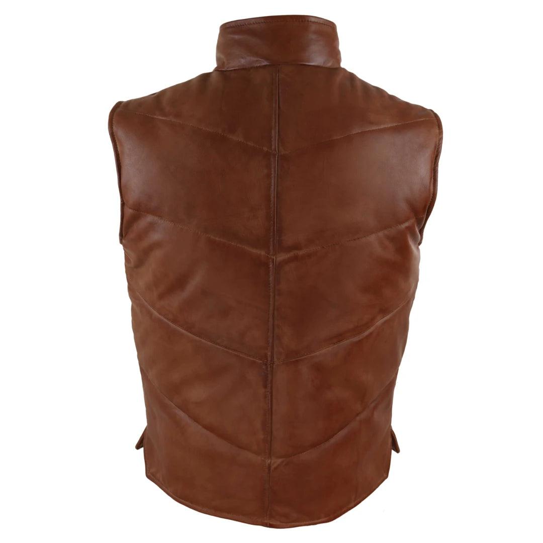 Mens Real Leather Waistcoat Gilet Quilted Puffer Design Warm Zip Casual - Knighthood Store