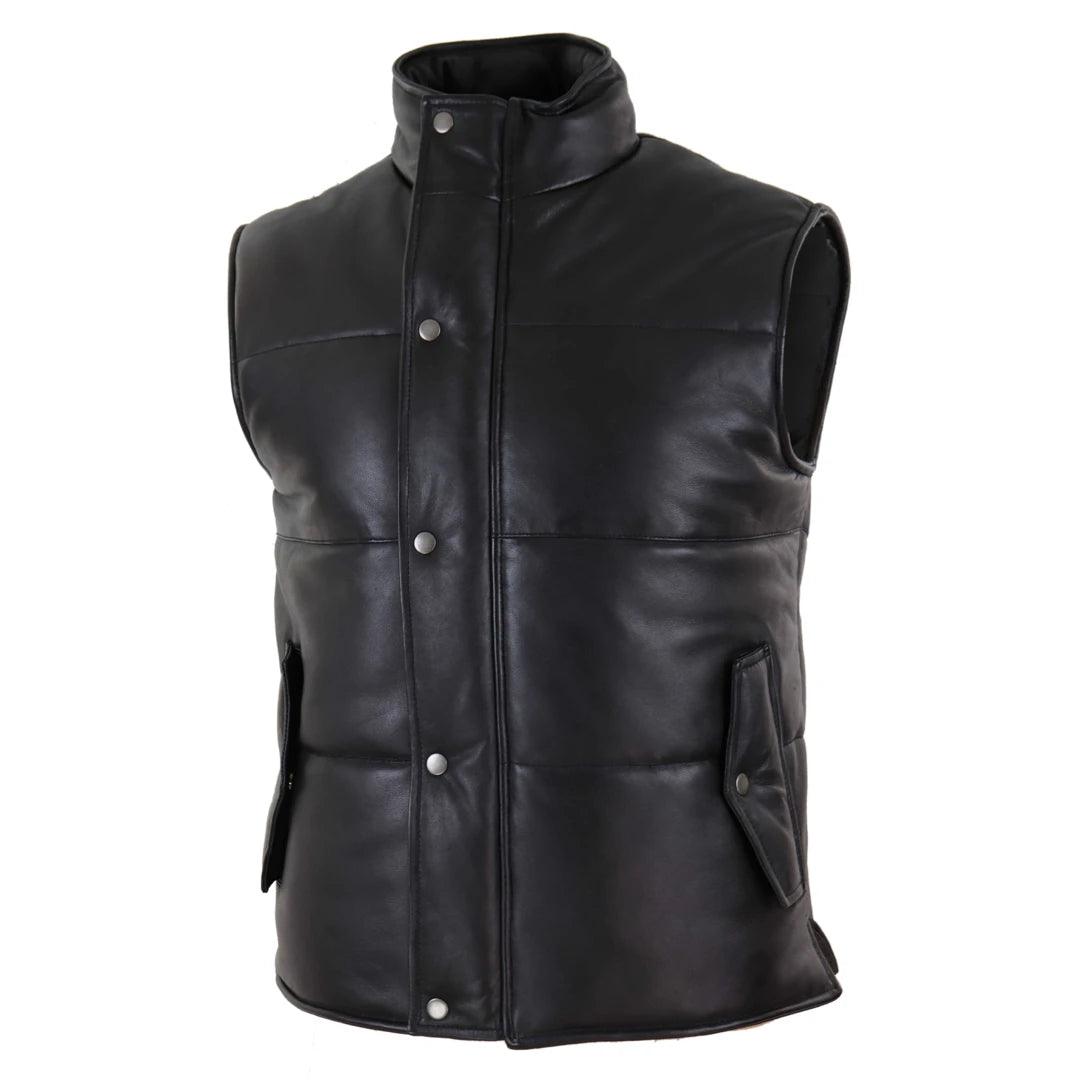 Mens Real Leather Waistcoat Gilet Quilted Puffer Design Warm Zip Casual - Knighthood Store