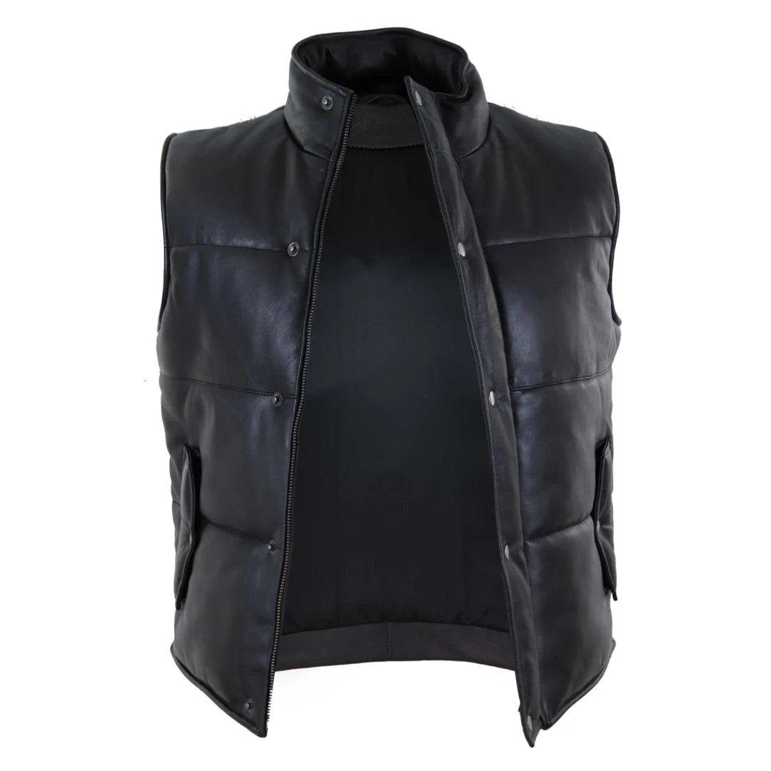Mens Real Leather Waistcoat Gilet Quilted Puffer Design Warm Zip Casual - Knighthood Store