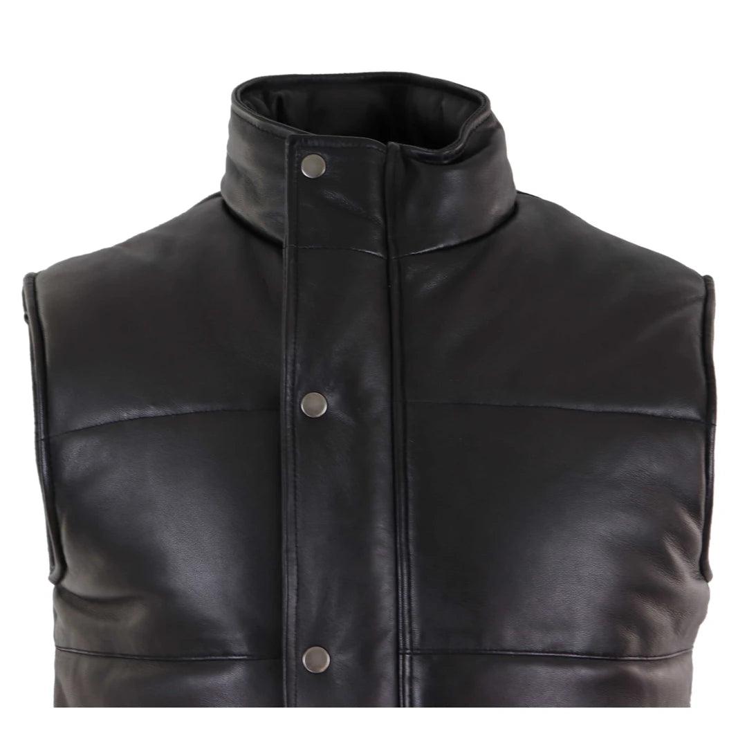 Mens Real Leather Waistcoat Gilet Quilted Puffer Design Warm Zip Casual - Knighthood Store