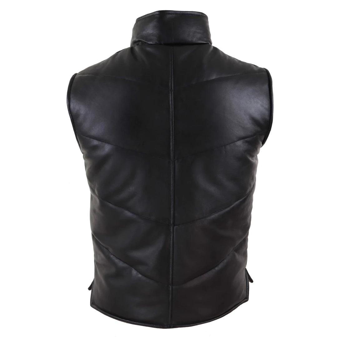 Mens Real Leather Waistcoat Gilet Quilted Puffer Design Warm Zip Casual - Knighthood Store
