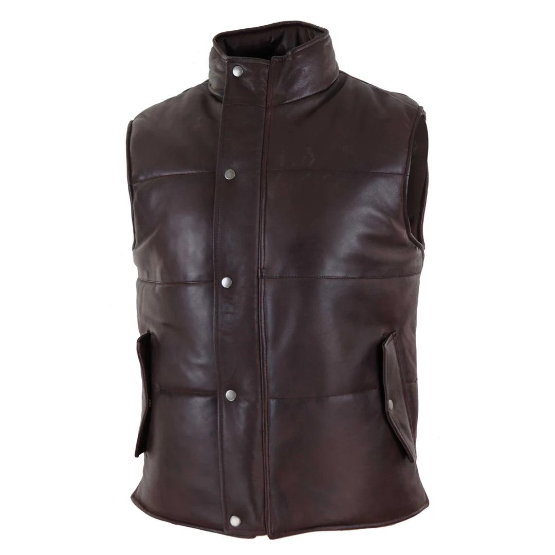 Mens Real Leather Waistcoat Gilet Quilted Puffer Design Warm Zip Casual - Knighthood Store