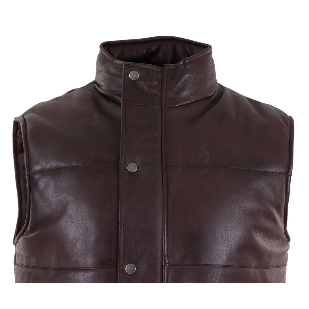 Mens Real Leather Waistcoat Gilet Quilted Puffer Design Warm Zip Casual - Knighthood Store