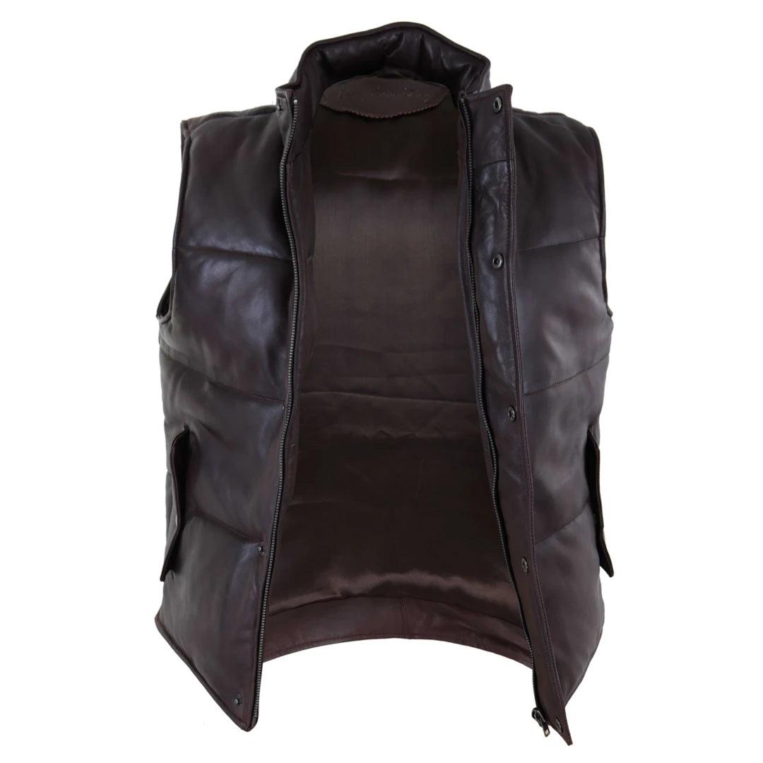 Mens Real Leather Waistcoat Gilet Quilted Puffer Design Warm Zip Casual - Knighthood Store