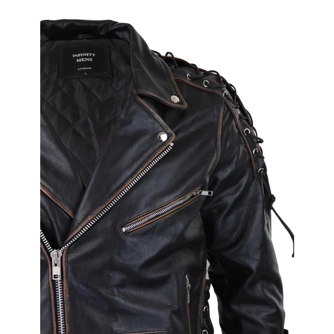 Mens Live To Ride Cow Hide Real Leather Jacket Original Cross Zip Brando Biker Motorcycle - Knighthood Store