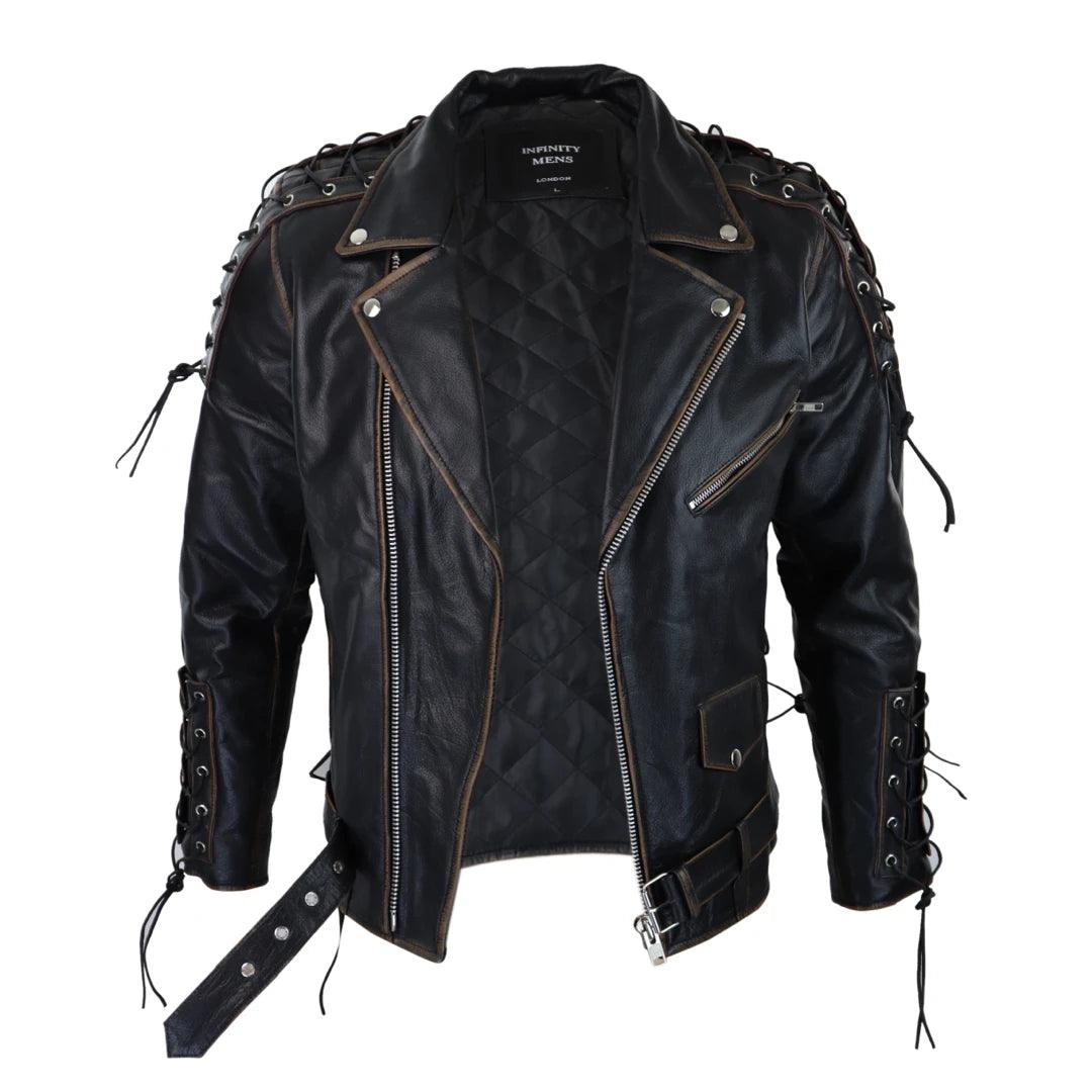 Mens Live To Ride Cow Hide Real Leather Jacket Original Cross Zip Brando Biker Motorcycle - Knighthood Store