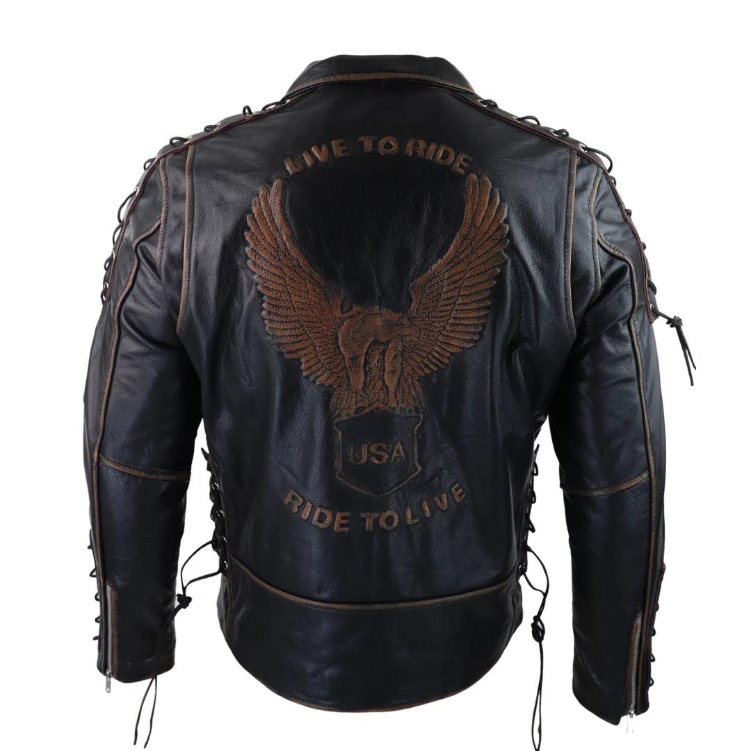 Mens Live To Ride Cow Hide Real Leather Jacket Original Cross Zip Brando Biker Motorcycle - Knighthood Store