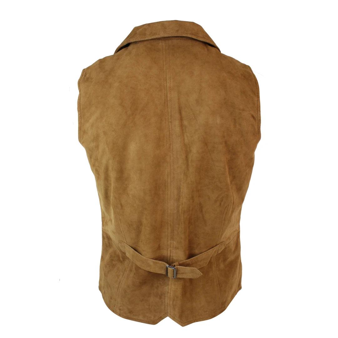 Mens Real Suede Leather Tan Brown Black Smart Casual Gilet Waistcoat Vintage Retro - Knighthood Store