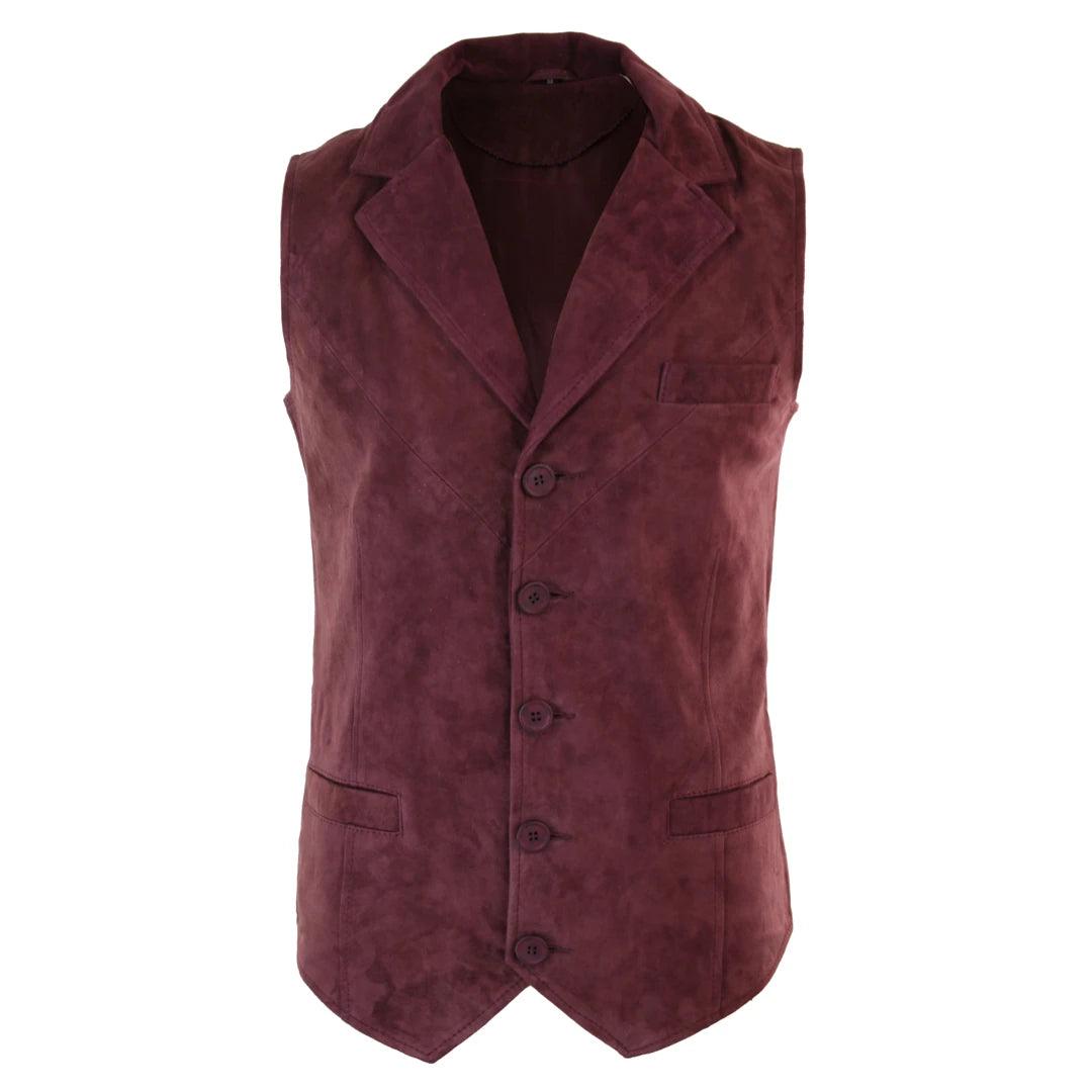 Mens Real Suede Leather Tan Brown Black Smart Casual Gilet Waistcoat Vintage Retro - Knighthood Store