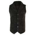 Mens Real Suede Leather Tan Brown Black Smart Casual Gilet Waistcoat Vintage Retro - Knighthood Store