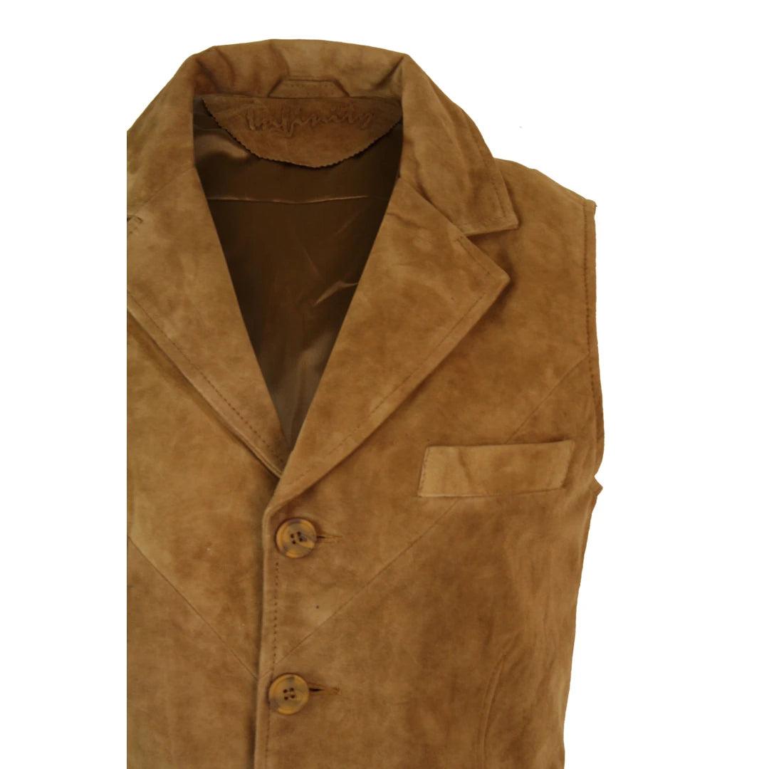 Mens Real Suede Leather Tan Brown Black Smart Casual Gilet Waistcoat Vintage Retro - Knighthood Store