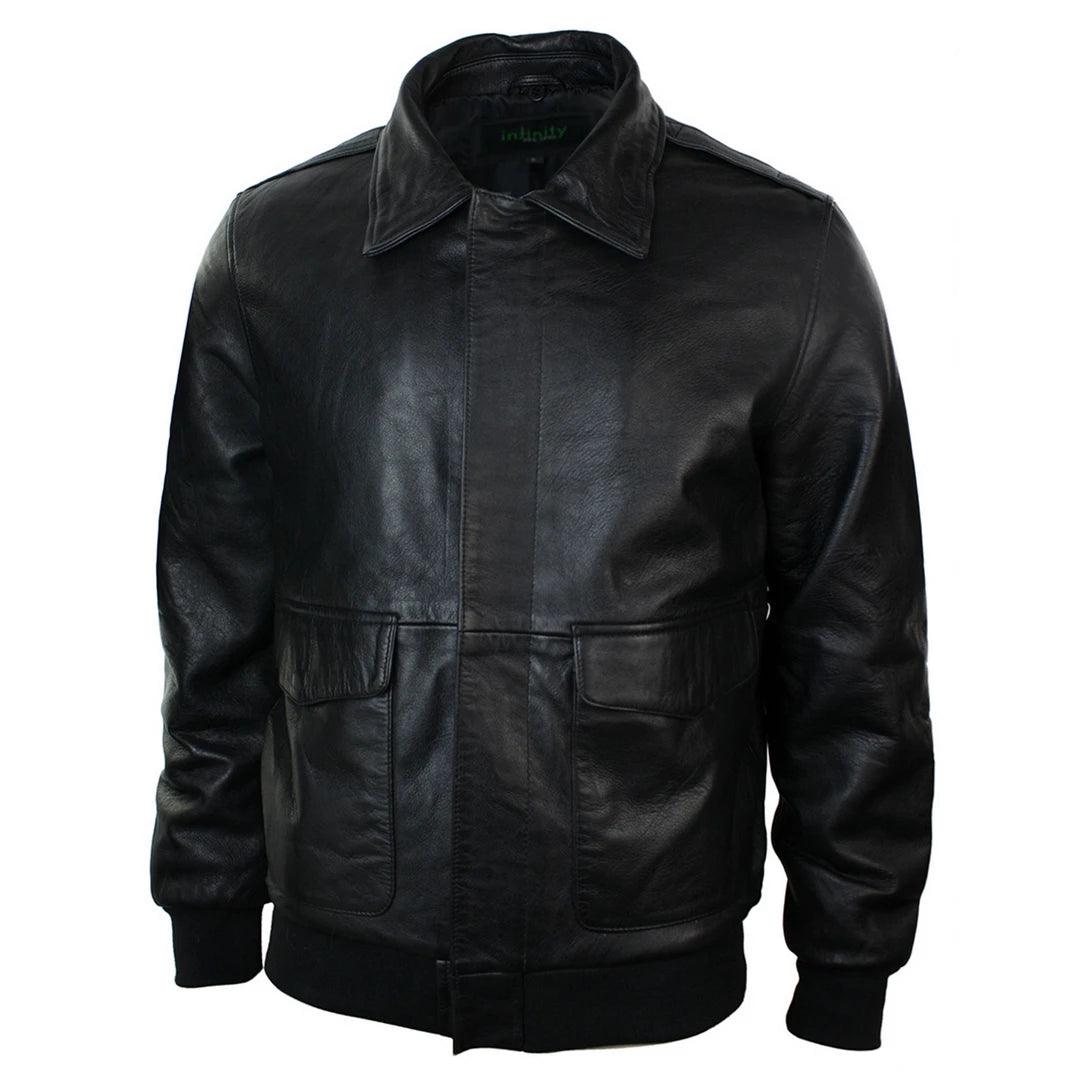 Mens Real Fur Collar Leather Bomber Pilot Flying Jacket Black Brown A2 - Knighthood Store