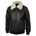 Mens Real Fur Collar Leather Bomber Pilot Flying Jacket Black Brown A2 - Knighthood Store