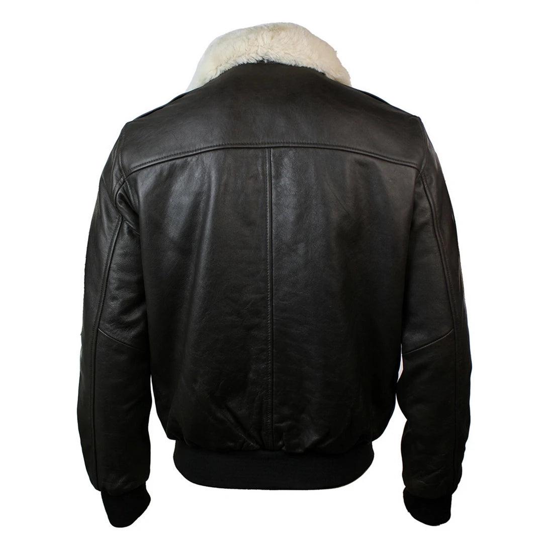 Mens Real Fur Collar Leather Bomber Pilot Flying Jacket Black Brown A2 - Knighthood Store