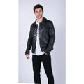 Mens Black real Leather Vintage Soft Jacket Short Jeans Style Classic Stud - Knighthood Store