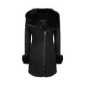 Ladies 3/4 Genuine Sheepskin Coat Black Soft Suede Outer Fitted Merino - Knighthood Store