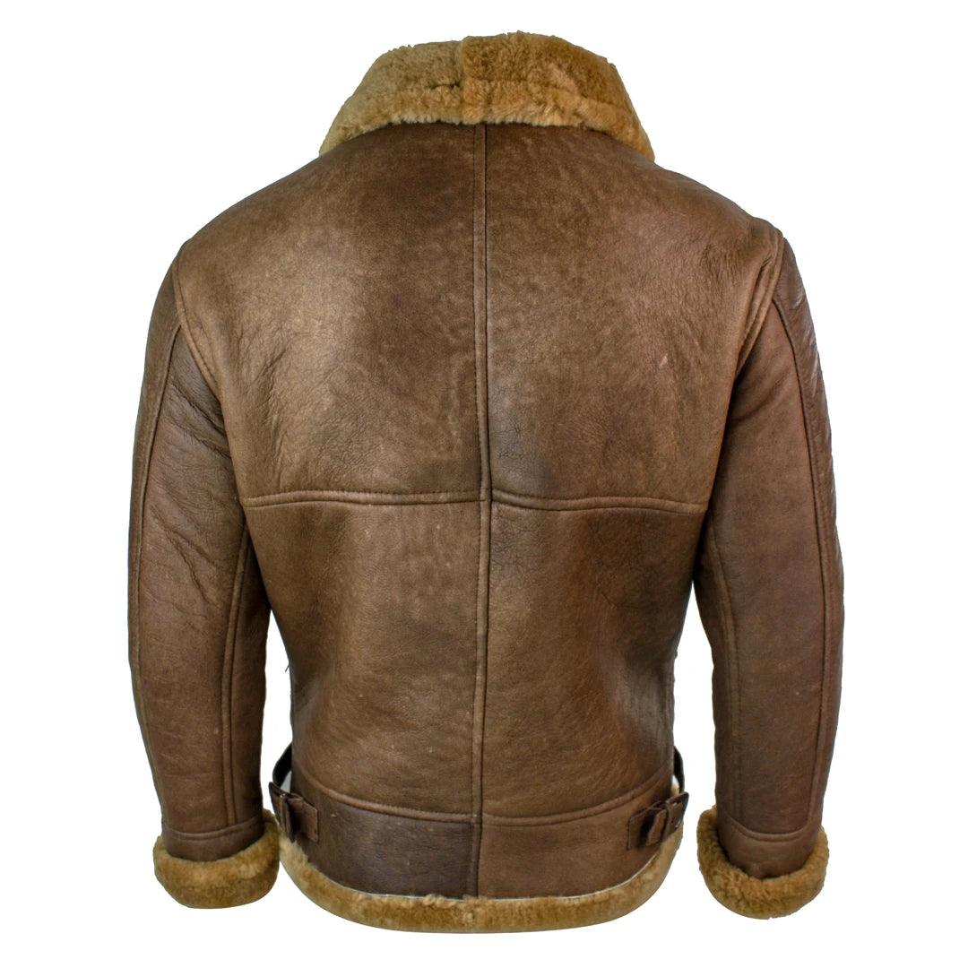 Mens Retro Vintage Classic Real Sheepskin RAF Pilot Flying Jacket Tan Ginger Fur Zip - Knighthood Store