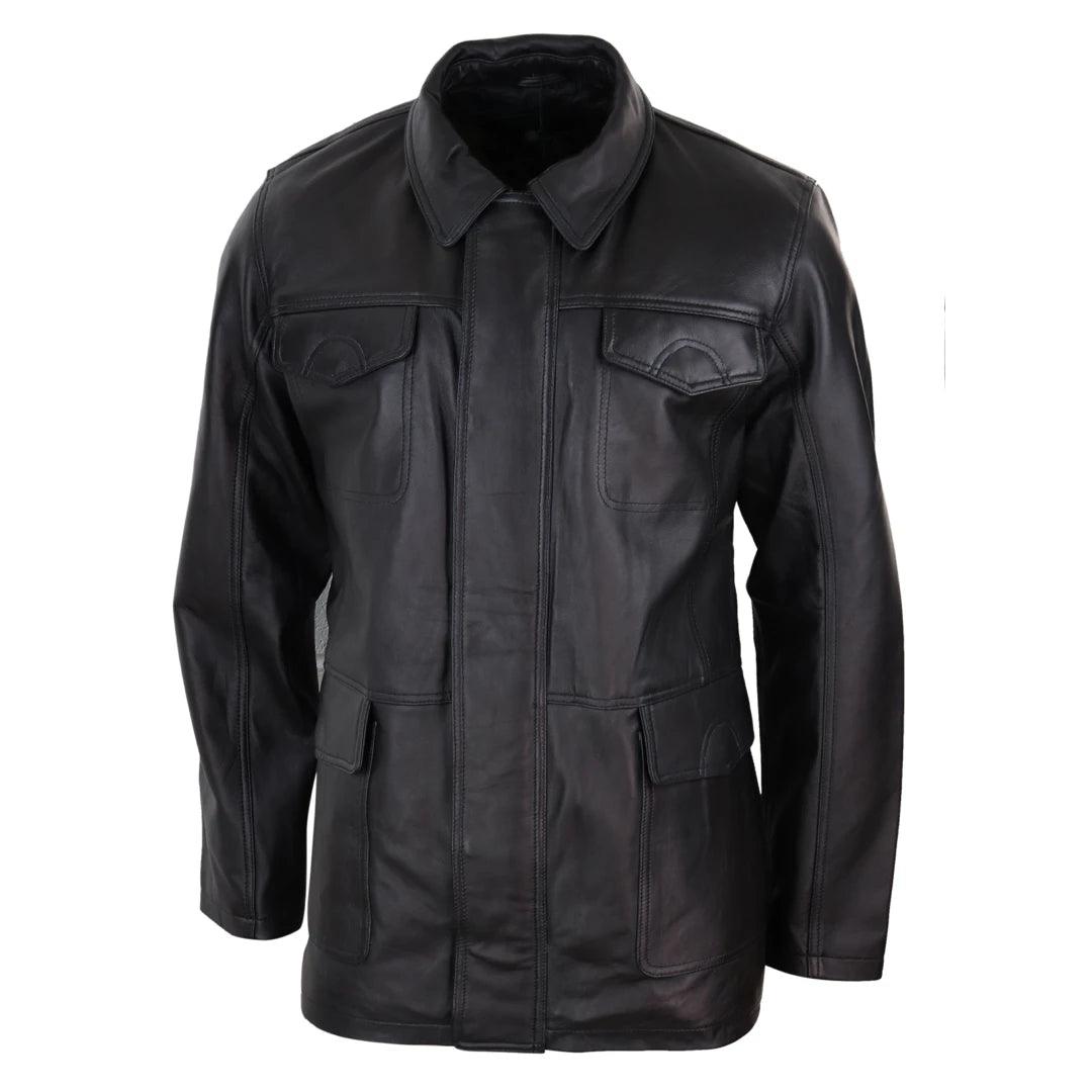 Mens Classic Real Leather Safari Jacket Over Coat Soft Napa Leather Regular Fit - Knighthood Store