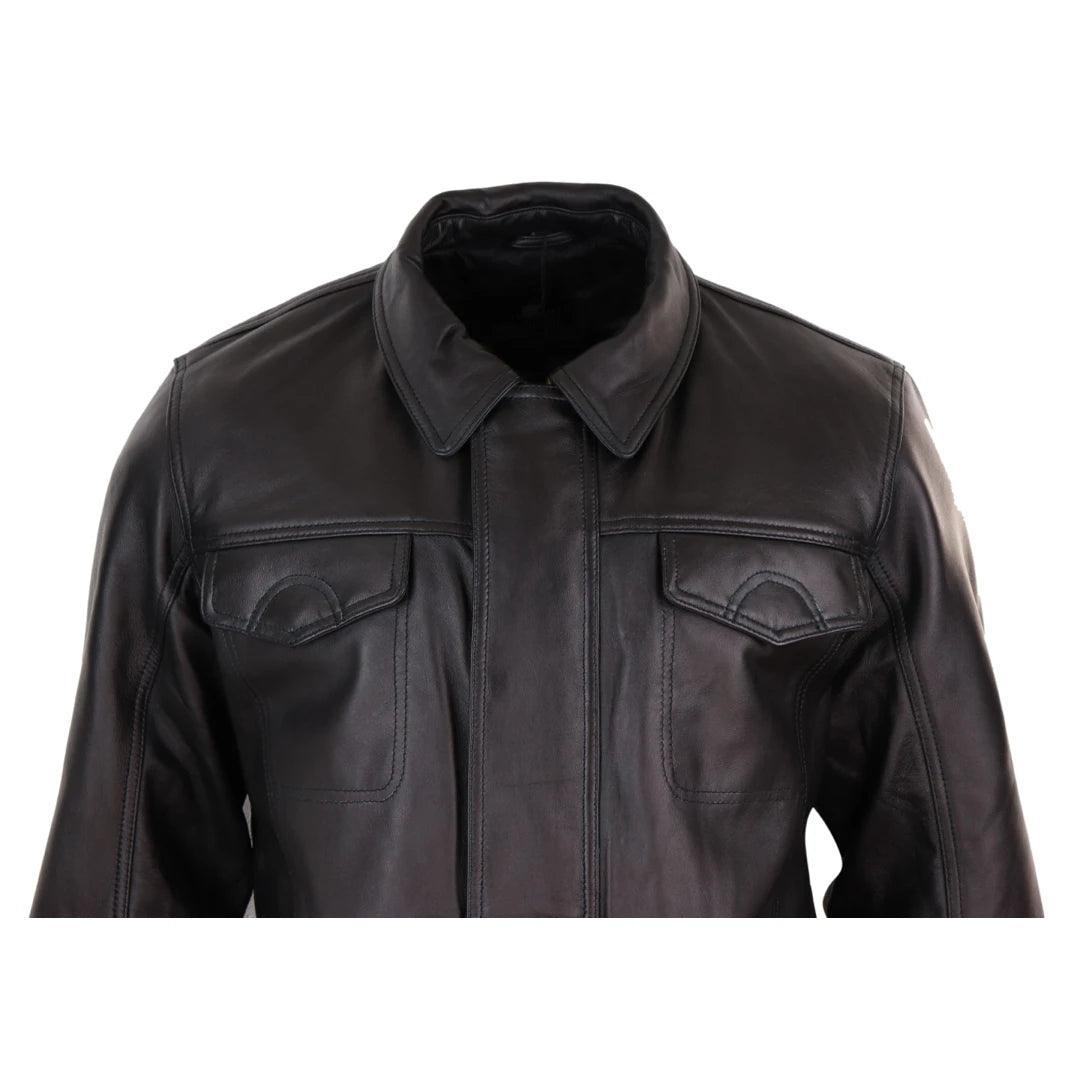 Mens Classic Real Leather Safari Jacket Over Coat Soft Napa Leather Regular Fit - Knighthood Store