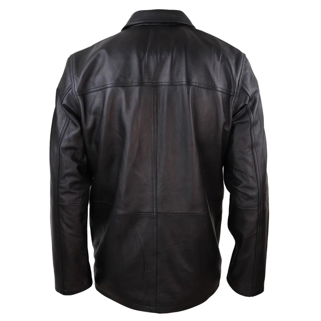 Mens Classic Real Leather Safari Jacket Over Coat Soft Napa Leather Regular Fit - Knighthood Store