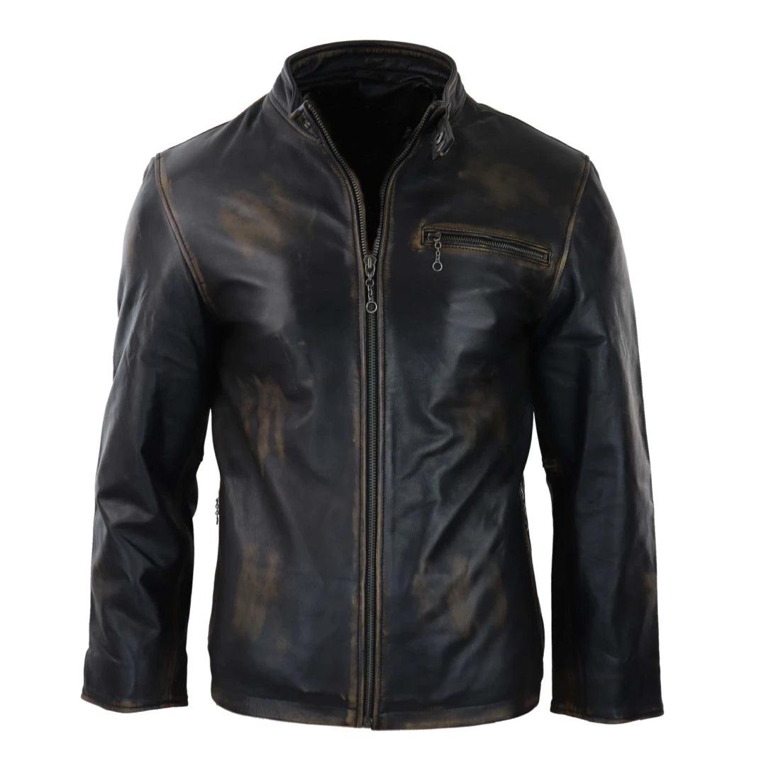 Mens Classic Nehru Real Leather Jacket Black Brown Vintage Zipped Classic - Knighthood Store