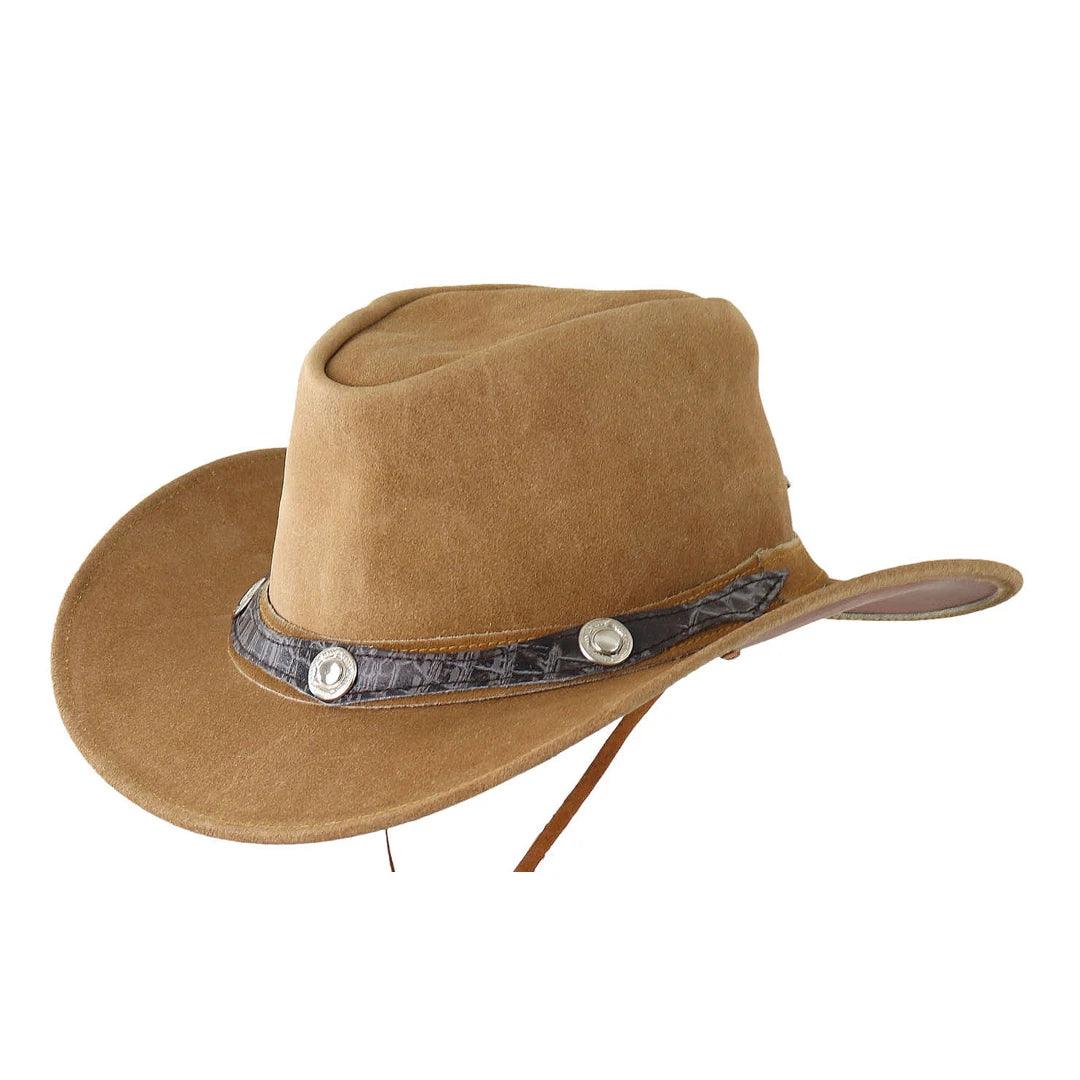 Unisex Suede Leather Outback Aussie Wide Brim Hat Western Cowboy - Knighthood Store