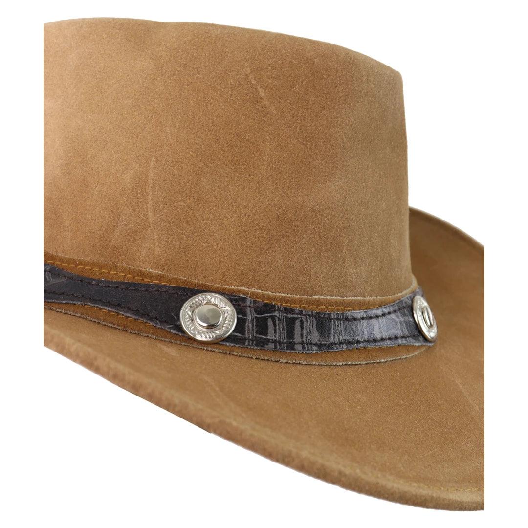 Unisex Suede Leather Outback Aussie Wide Brim Hat Western Cowboy - Knighthood Store