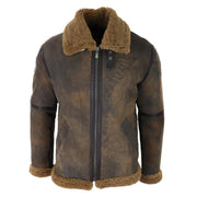 Mens Brown Distressed Real Sheepskin Flying Jacket Camel Fur Zipped Classic Winter - Knighthood Store