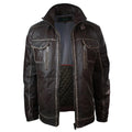 Mens Retro Vintage Distressed Jacket Real Washed Leather Brown Black Rub Off - Knighthood Store