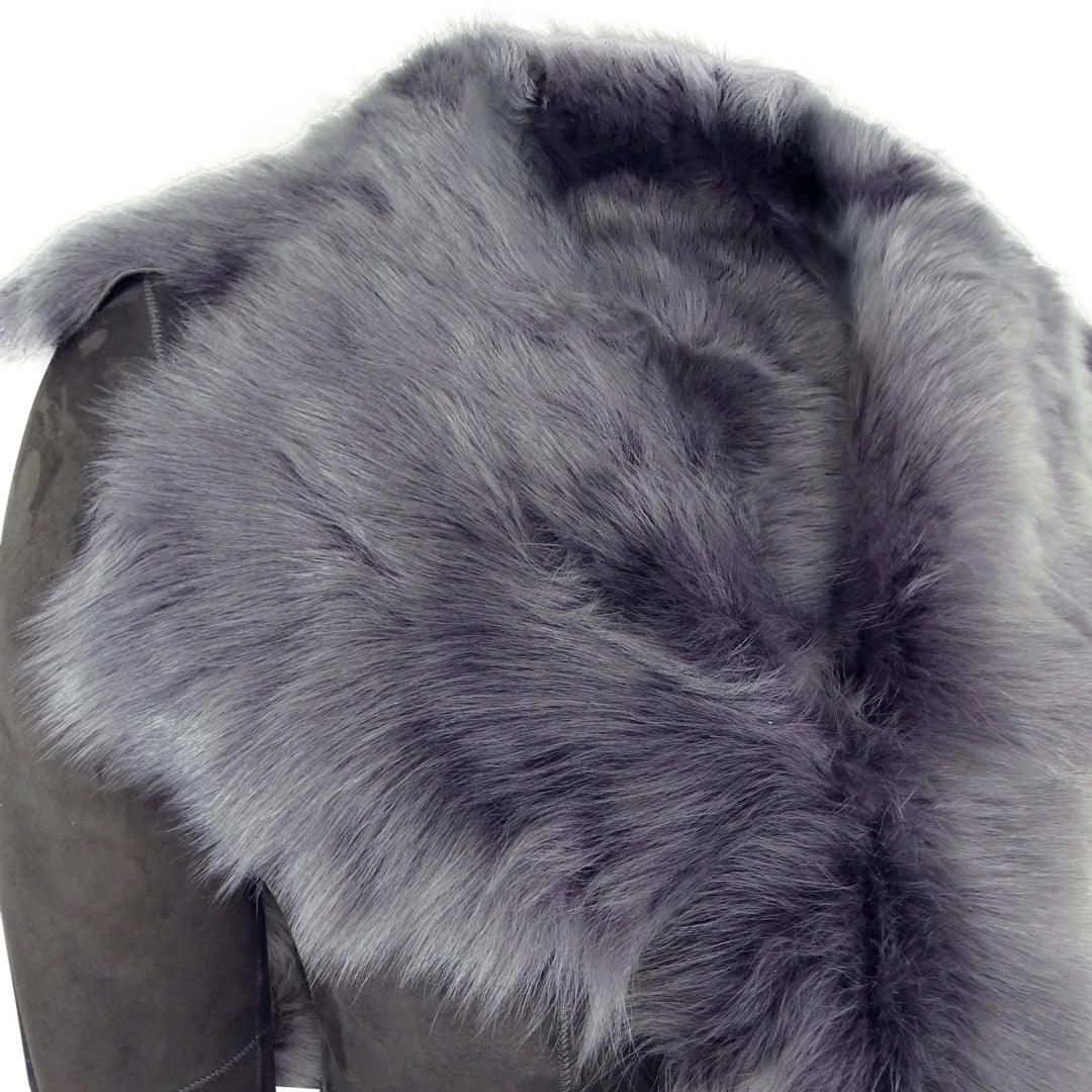 Black Grey 3/4 Length Ladies Suede Real Toscana Sheepskin Coat Tailored Fit - Knighthood Store