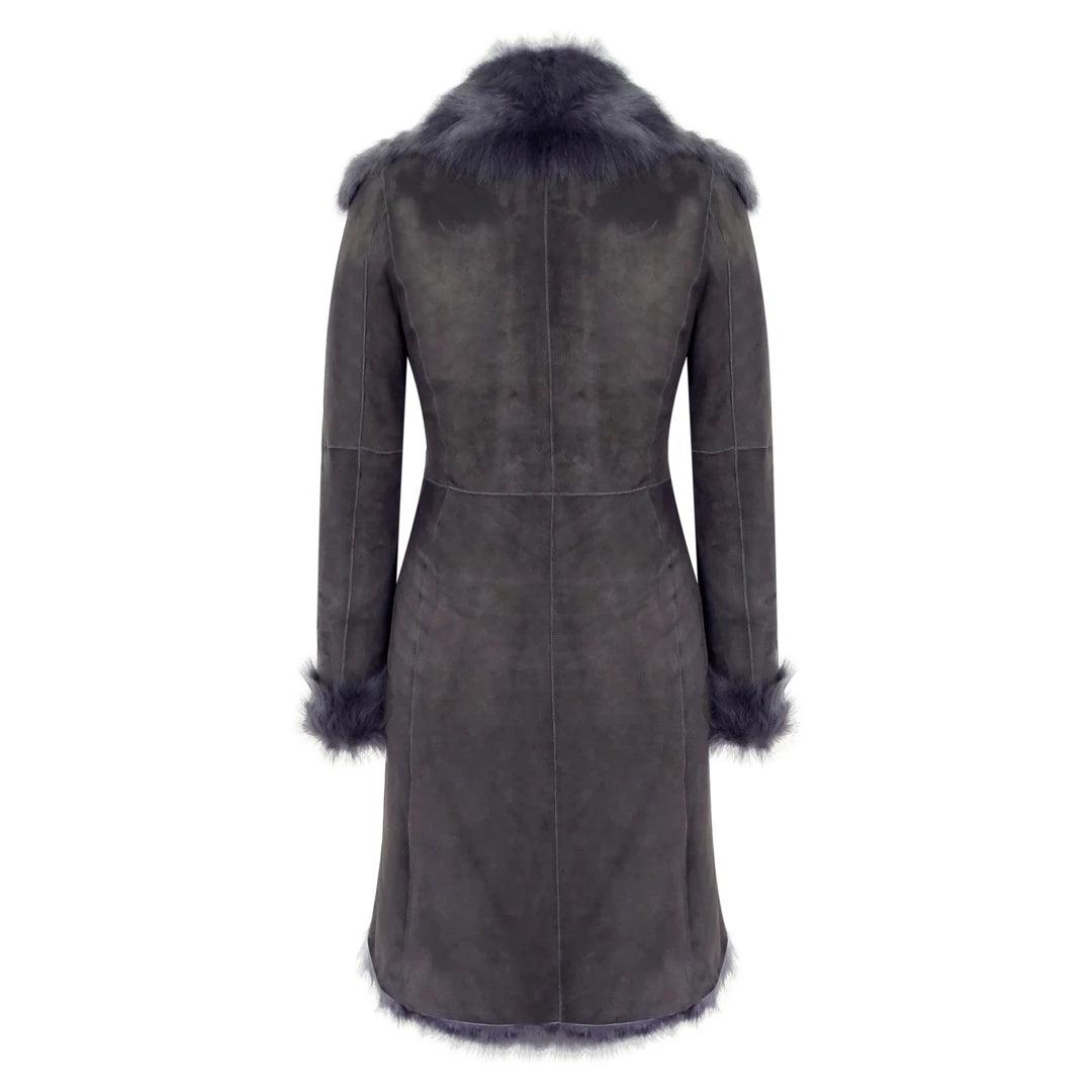 Black Grey 3/4 Length Ladies Suede Real Toscana Sheepskin Coat Tailored Fit - Knighthood Store