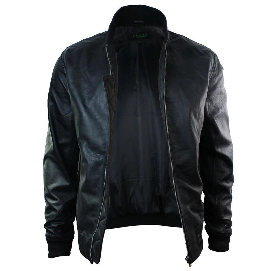Mens Slim Fit Real Leather Black Varsity Bomber Jacket Classic Retro Black Brown - Knighthood Store