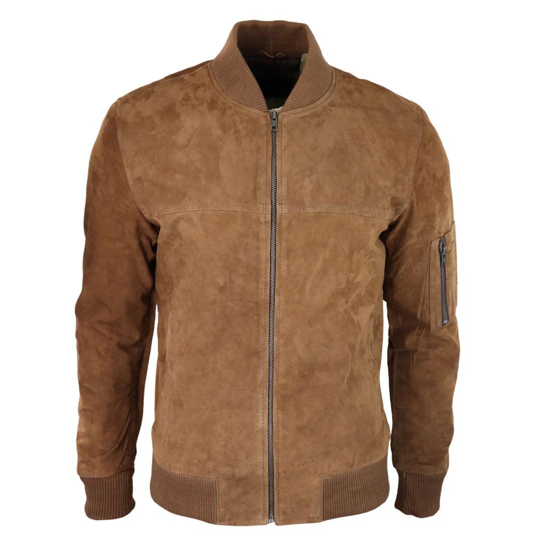Mens Genuine Suede Bomber Jacket Leather Casual Varsity VIntage Smart Casual - Knighthood Store