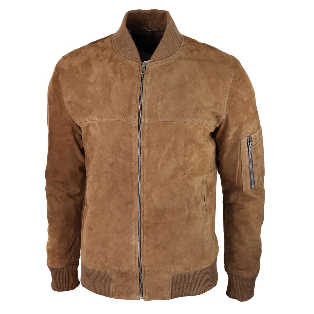 Mens Genuine Suede Bomber Jacket Leather Casual Varsity VIntage Smart Casual - Knighthood Store
