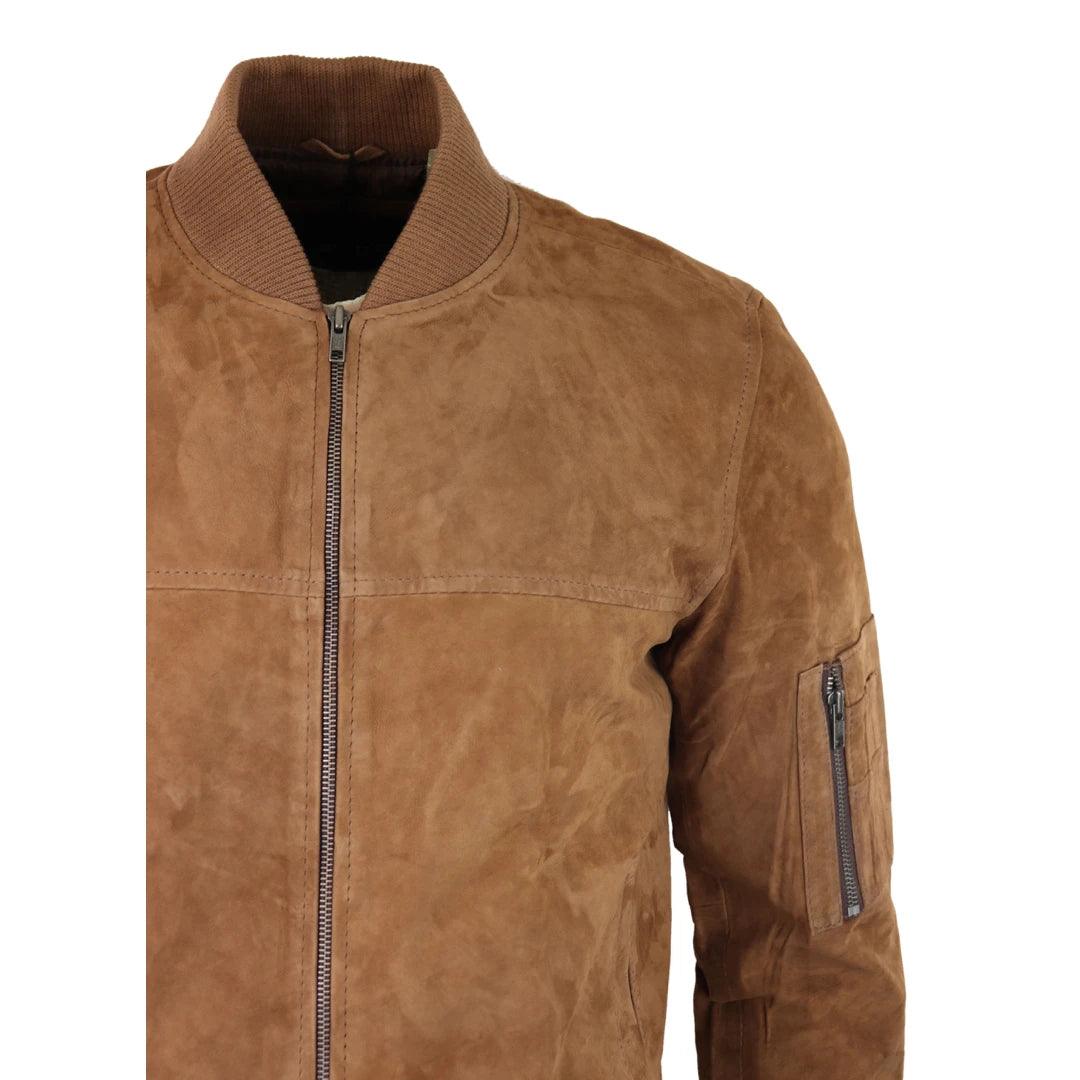 Mens Genuine Suede Bomber Jacket Leather Casual Varsity VIntage Smart Casual - Knighthood Store